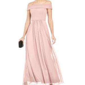 NWT Adrianna Papell Off-the-Shoulder Chiffon Gown in Color “Blush” SIZE 10